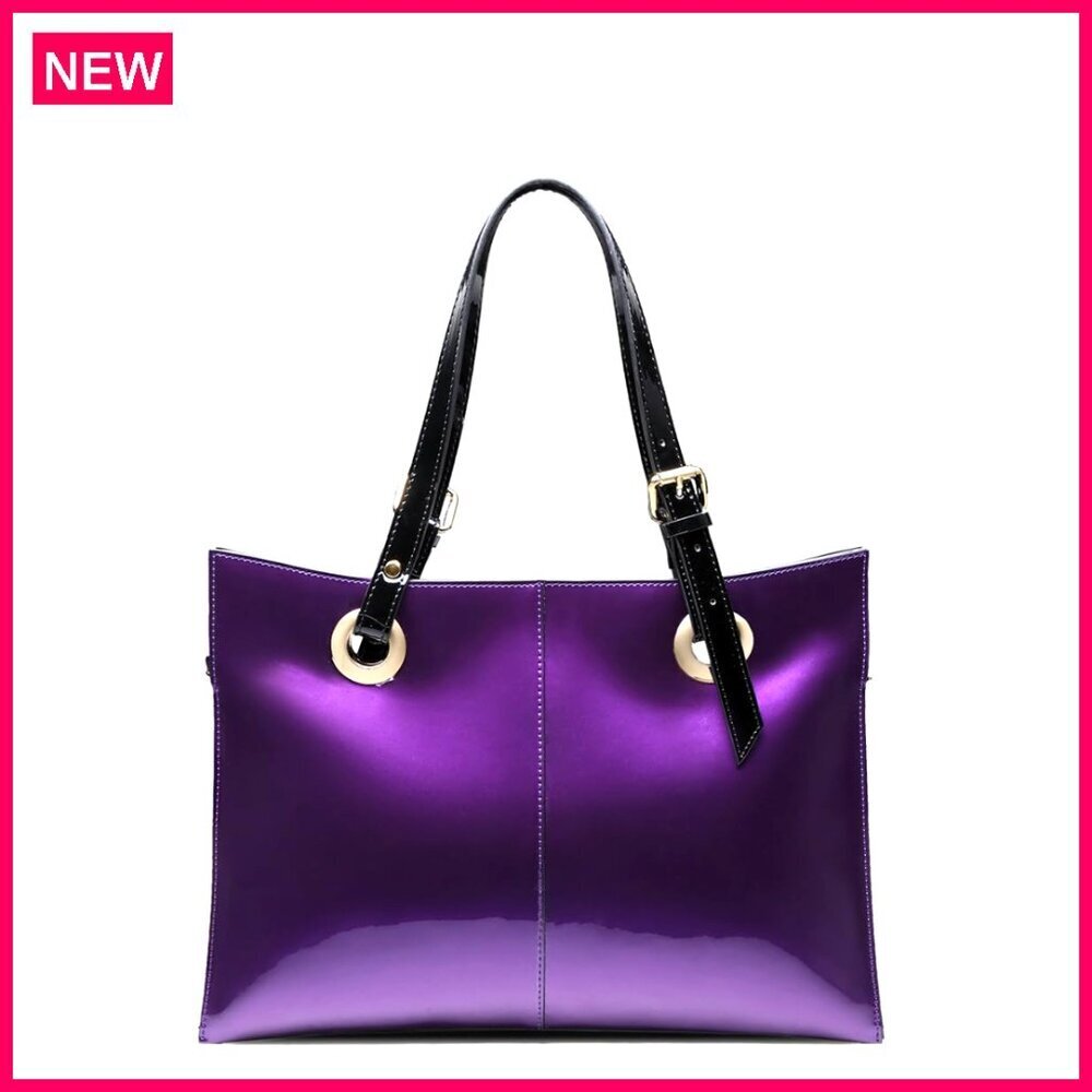 Genuine Leather Work Tote Bag with Zipper, Shoulder Bag for Commuting
